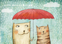 Postkarte mit Regenschirm
